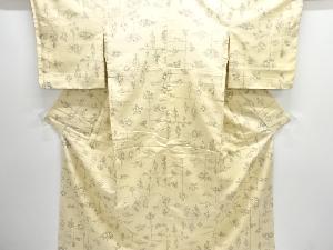 アンティーク　枝葉模様手織り紬着物